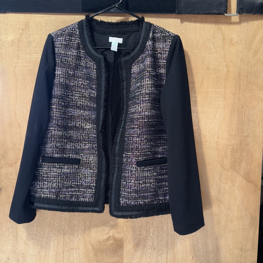 Chicos Open Front Mixed Tweed Jacket Size 1 US 8